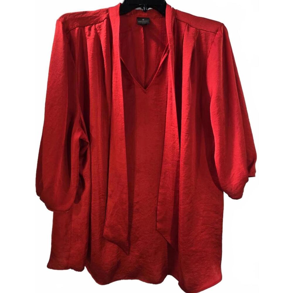 Worthington Red 3/4 Sleeve Blouse with Tie Neck Size 3X